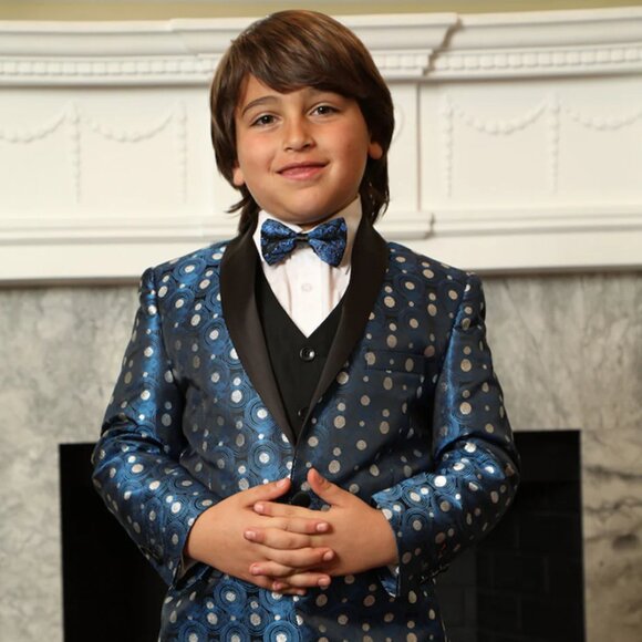 Boys Vested Polka Dot Tuxedo in Royal Blue - Picture 1 of 2
